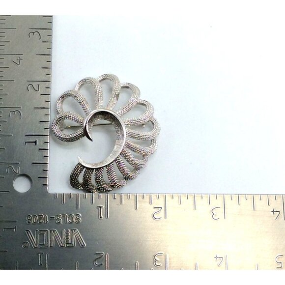 Vintage Monet Silver-Tone Textured Brooch With Open Scrollwork Design - Picture 3 of 4